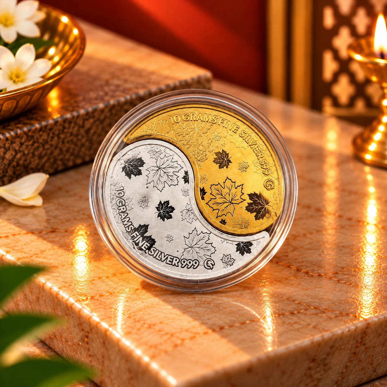 Verrah 20g Yin Yang Maple Leaf Fine Silver Coin (10g Silver + 10g Gold Plated) — view 1