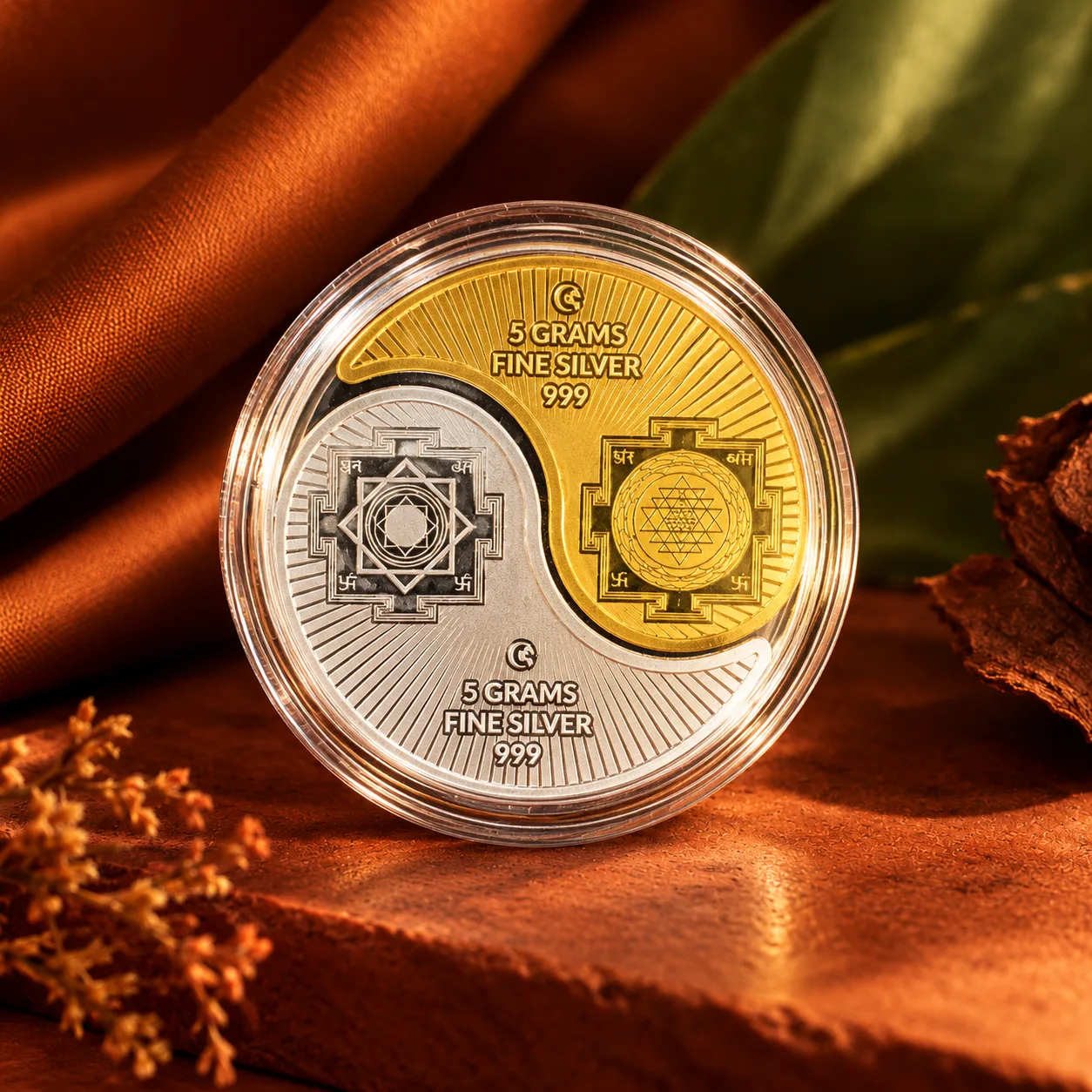 Verrah 10g Dual Tone Yantra Fine Silver Coin (5g Silver + 5g Gold Plated) — view 1